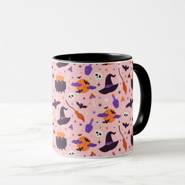 Cute Purple & Pink Halloween Pattern Mug (Front Right)