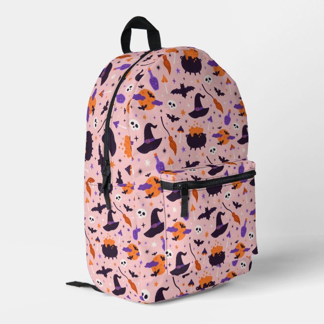 Cute Purple & Pink Halloween Pattern Printed Backpack (Back Corner Left)