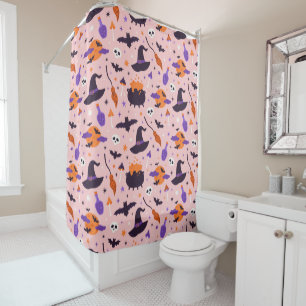 Cute Purple & Pink Halloween Pattern Shower Curtain