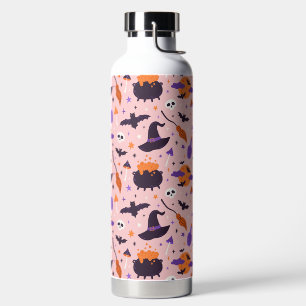 Cute Purple & Pink Halloween Pattern Water Bottle