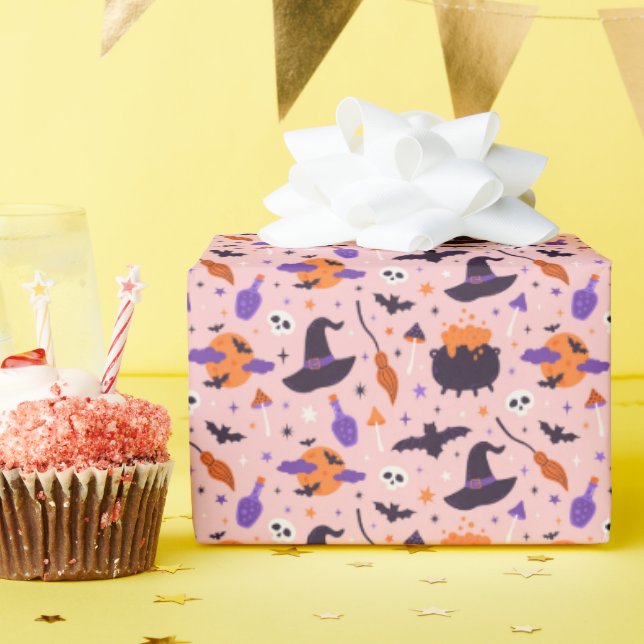 Cute Purple & Pink Halloween Pattern Wrapping Paper (Birthday Party)