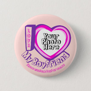 Cute Purple Pink Heart I love My Boyfriend 6 Cm Round Badge