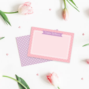 Cute Purple Pink Polka Dot Girls Name Card