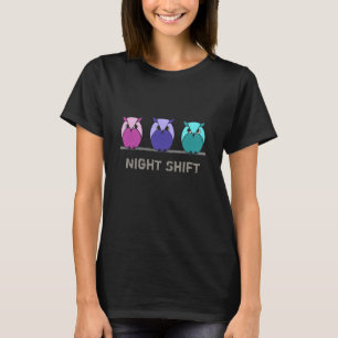 Cute Purple Pink Teal Cartoon Owls - Night Shift T-Shirt