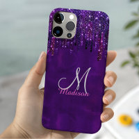 Cute Purple pink Unicorn Glitter Drips monogram