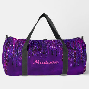Cute Purple pink Unicorn Glitter Drips monogram Duffle Bag