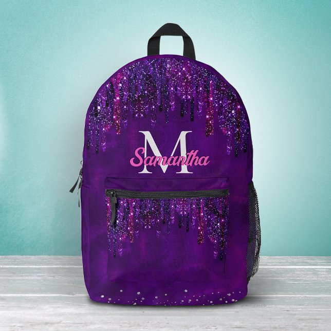 Cute Purple pink Unicorn Glitter Drips monogram Printed Backpack (Creator Uploaded)