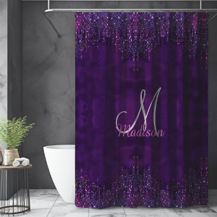 Cute Purple pink Unicorn Glitter Drips monogram Shower Curtain