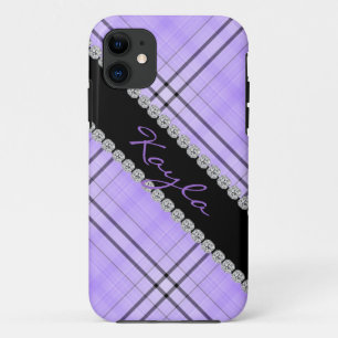 CUTE PURPLE PLAID & RHINESTONE  I phone 5 COVER