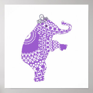 Cute Purple Princess Elephant Baby Nursery Print