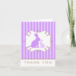 Cute Purple Rabbits Baby Shower Thank You Card
