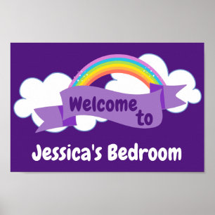 Cute Purple Rainbow Girls Bedroom Welcome Sign