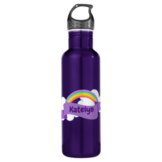 Cute Purple Rainbow Monogram Girly 710 Ml Water Bottle (Front)