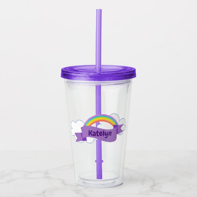Cute Purple Rainbow Monogram Girly Acrylic Tumbler (Front)