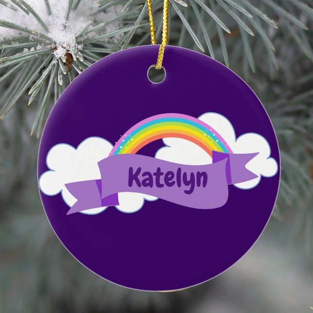 Cute Purple Rainbow Monogram Girly Ceramic Ornament (Creator Uploaded)