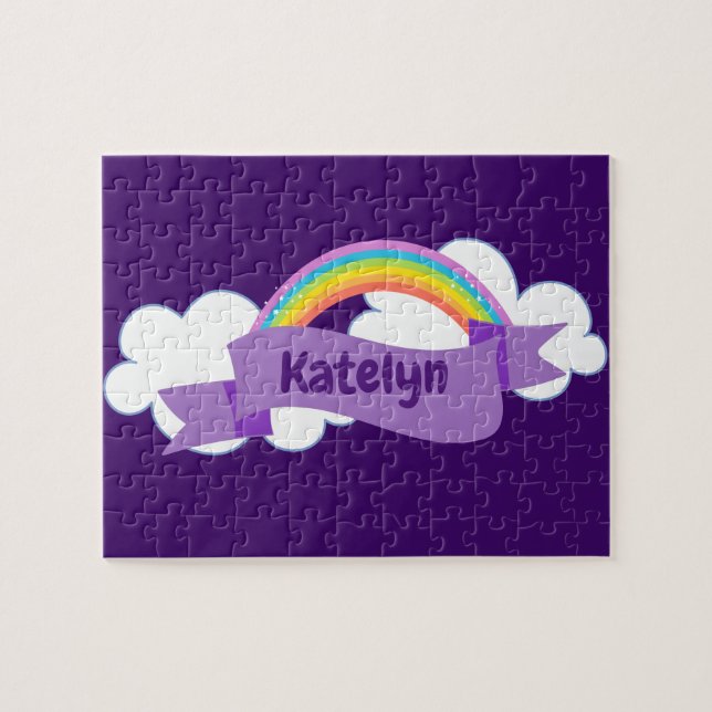 Cute Purple Rainbow Monogram Girly Jigsaw Puzzle (Horizontal)