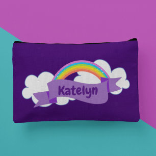Cute Purple Rainbow Personalised Accessory Pouch