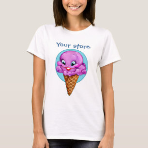 Cute purple raspberry ice cream cone with big eyes T-Shirt