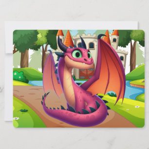 Cute purple/red cartoon dragon holiday card