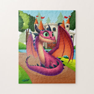 Cute purple/red cartoon dragon jigsaw puzzle