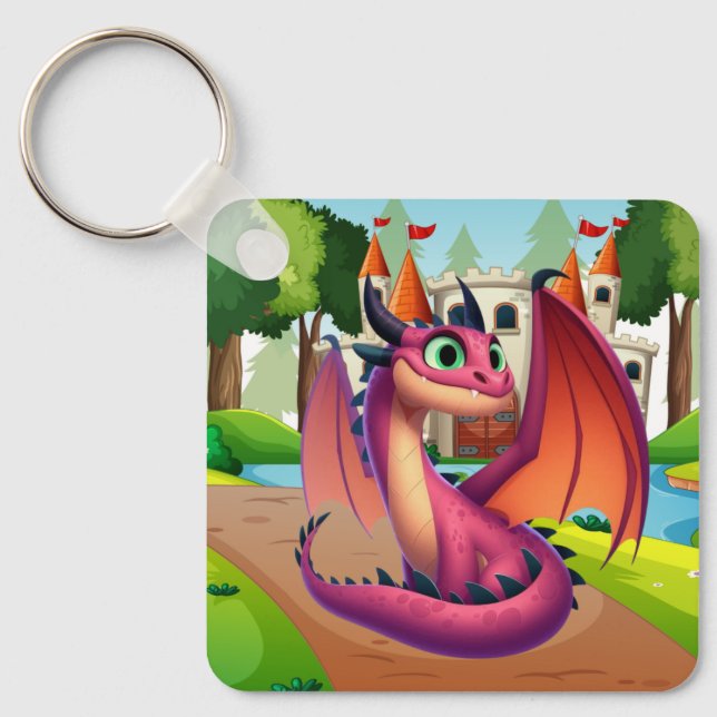 Cute purple/red cartoon dragon key ring (Front)
