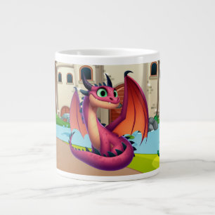 Cute purple/red cartoon dragon large coffee mug