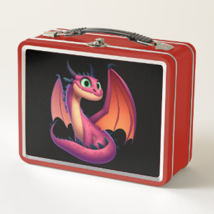 Cute purple/red cartoon dragon metal lunch box