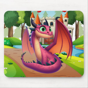 Cute purple/red cartoon dragon mouse pad