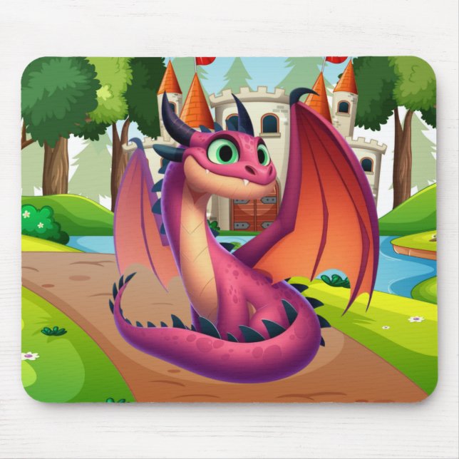 Cute purple/red cartoon dragon mouse pad (Front)