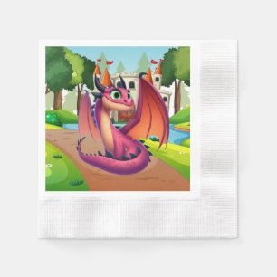 Cute purple/red cartoon dragon napkin