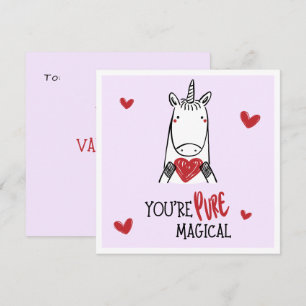 Cute Purple Red Hearts Unicorn Kids Valentines Day Card