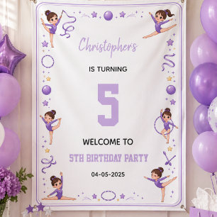 Cute Purple Rhythmic Gymnastics 5th Birthday party Banner