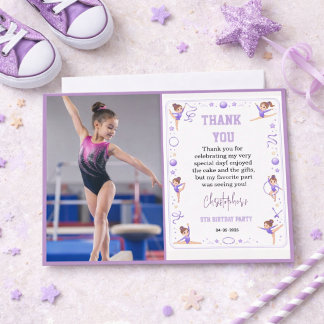 Cute Purple Rhythmic Gymnastics Birthday party Thank You Card