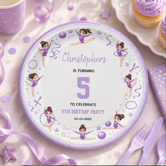 Cute Purple Rhythmic Gymnastics Sporty Theme Paper Plate