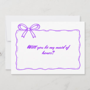 Cute Purple Ribbon Bow Maid of Honour Proposal Invitation