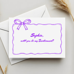 Cute Purple Ribbon Bow Will You Be My Bridesmaid Invitation