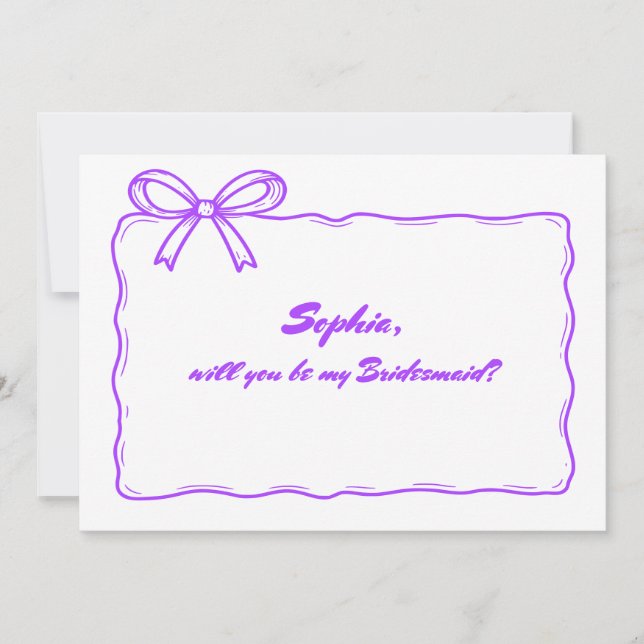 Cute Purple Ribbon Bow Will You Be My Bridesmaid Invitation (Front)