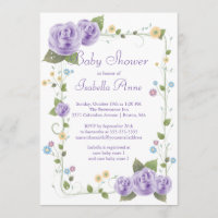 Cute Purple Ribbon Roses Baby Girl Baby Shower