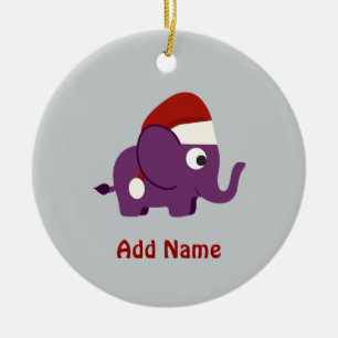 Cute Purple Santa Elephant Ceramic Tree Decoration