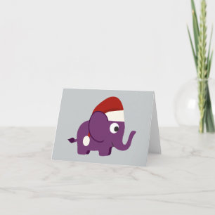 Cute Purple Santa Elephant Holiday Card