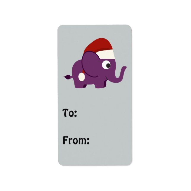 Cute Purple Santa Elephant Label (Front)