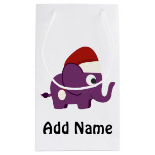 Cute Purple Santa Elephant Small Gift Bag