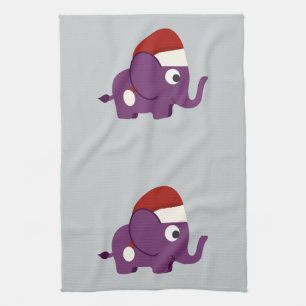 Cute Purple Santa Elephant Tea Towel