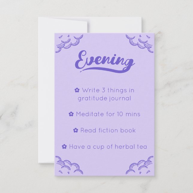 Cute Purple Script Mindful Evening Routine Card (Front)