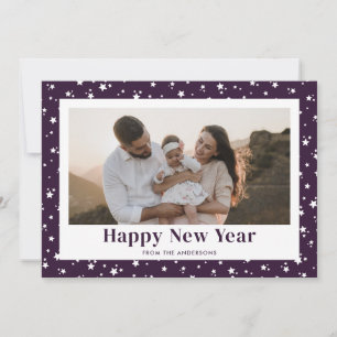 Cute Purple Script Photo Happy New Year Card