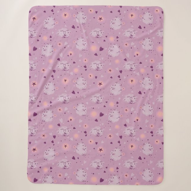 Cute Purple Sheep Pattern Sherpa Fleece Blanket  (Front)