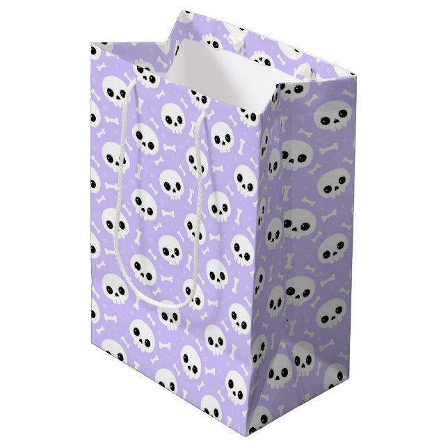 Cute Purple Skull & Bones Halloween Pattern Medium Gift Bag (Front Angled)