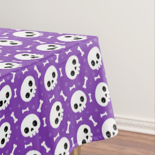 Cute Purple Skull & Bones Halloween Pattern Tablecloth