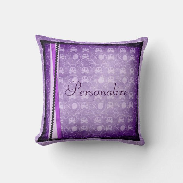 Cute Purple Skulls Personalised Throw Pillow (Front)
