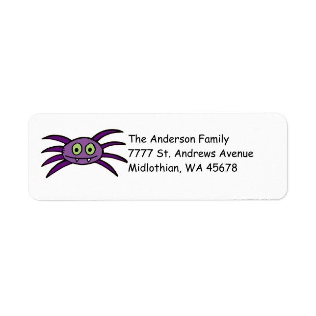 Cute Purple Spider Return Address Label (Front)